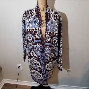 Vertigo blue and purple sweater cardigan duster size L EUC